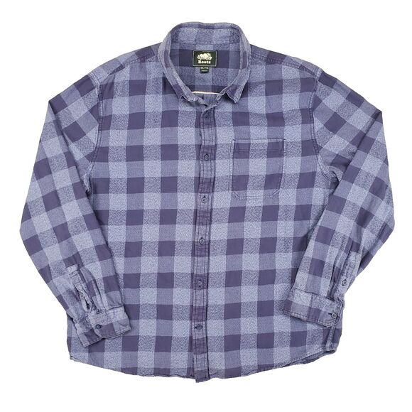 Roots Canada Flannel Shirt Mens 2XL Blue Plaid Check Outdoor Gorpcore Utility - Picture 1 of 5